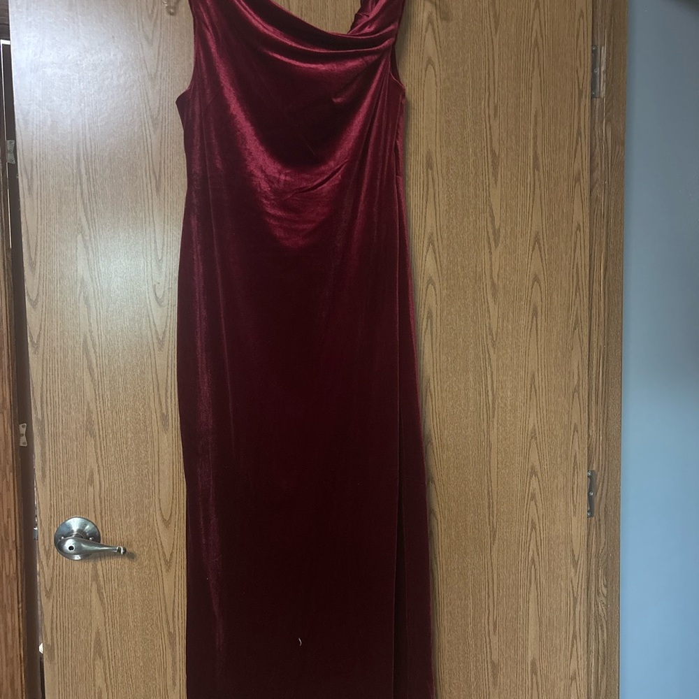 Sleeveless Red Velvet Cowl Neck Maxi Dress